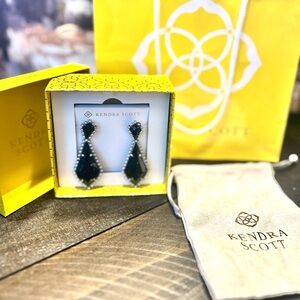 Kendra Scott August Statement Earrings in Silver & Dark Blue Sparkle